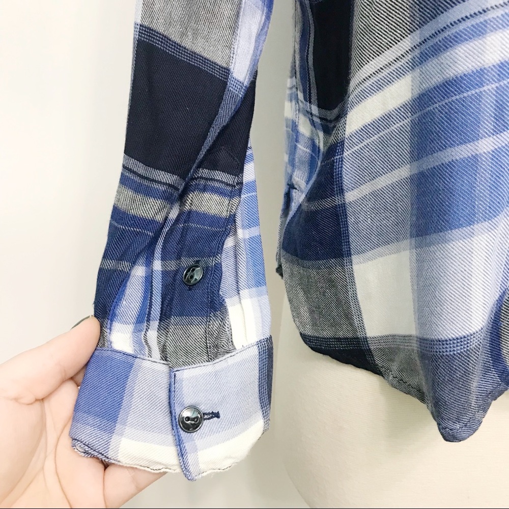 talbots | roxbury blue plaid lace-up blouse petite s - Picture 7 of 8